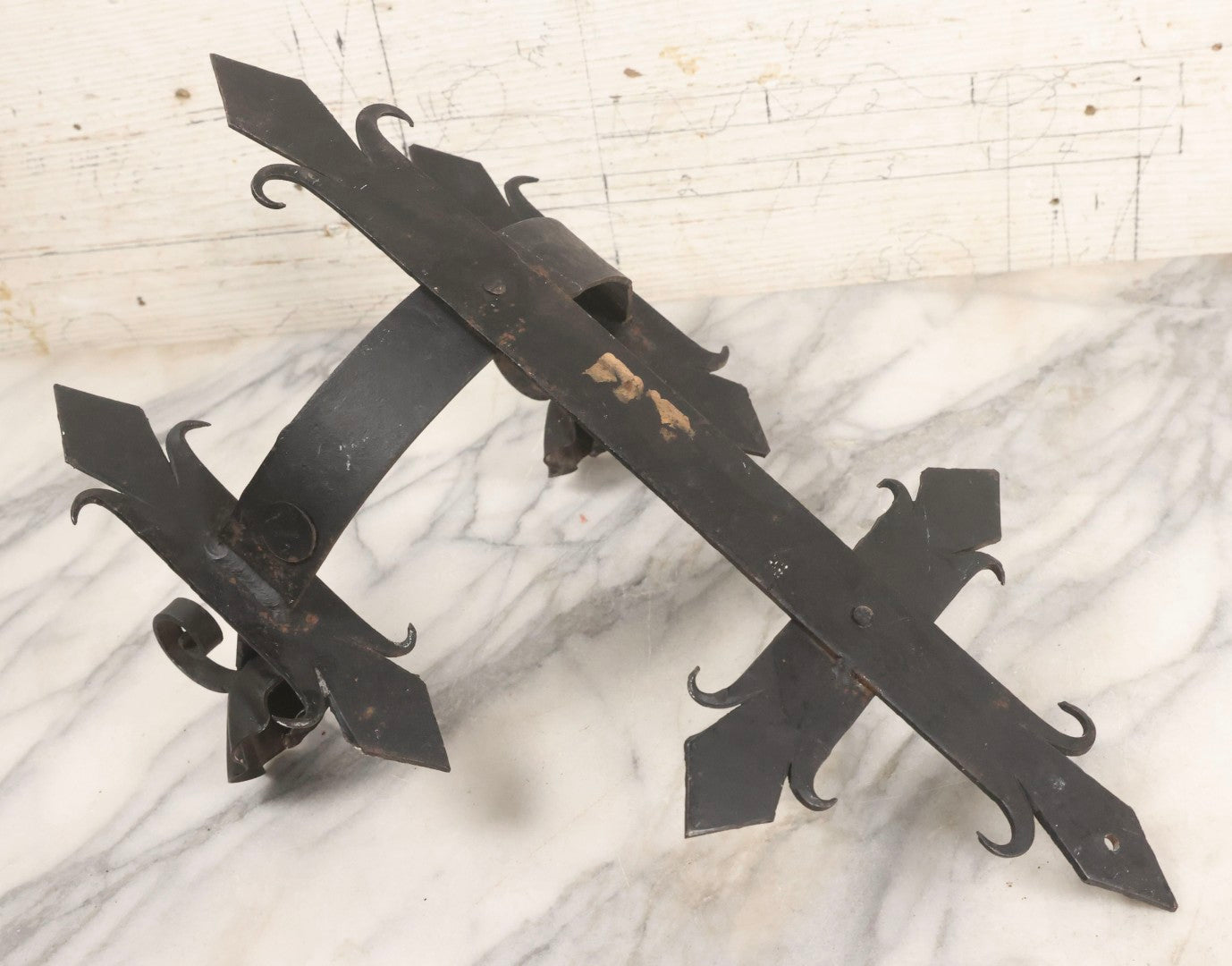 Lot 048 - Vintage Black Painted Metal Two-Arm Wall Sconce, Made In Spain, 16-3/4" H
