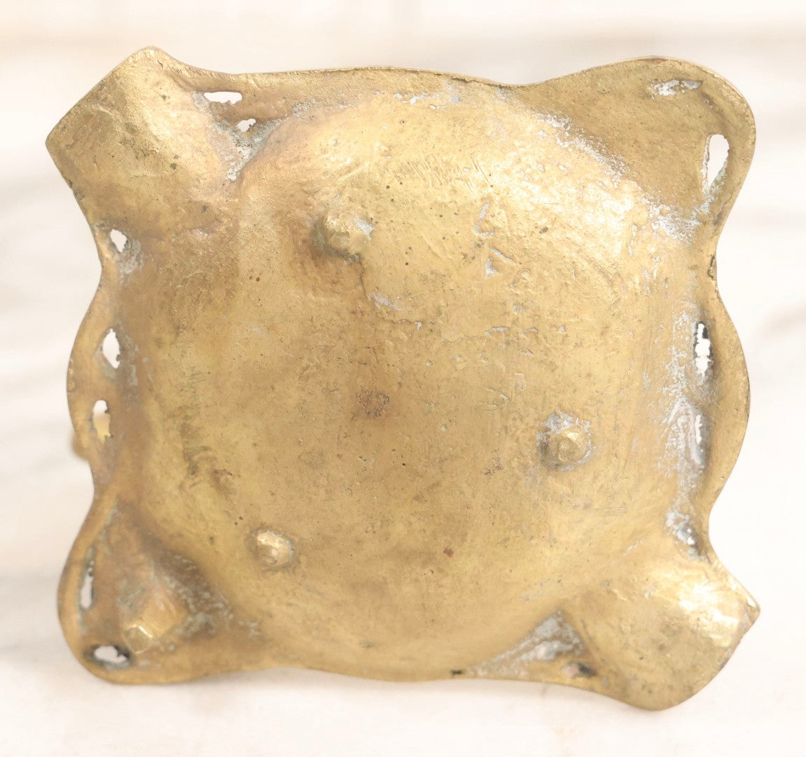 Lot 050 - Pair Of Vintage Cast Bronze "Souvenir De Bruxelles" Boy Ashtrays With Winged Herald And Dragon Motif, 3-5/8" H Each