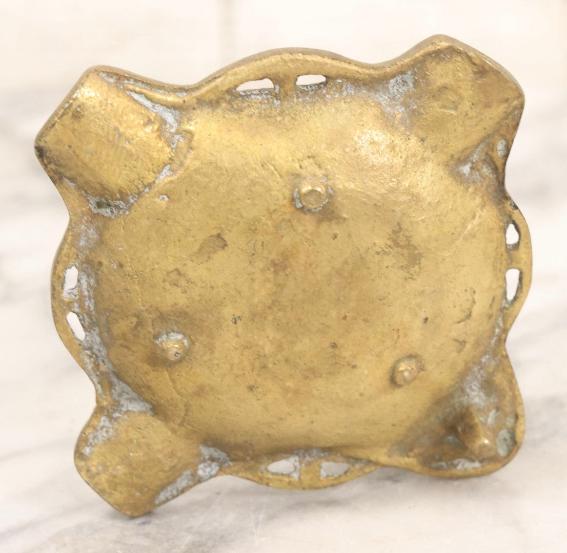 Lot 050 - Pair Of Vintage Cast Bronze "Souvenir De Bruxelles" Boy Ashtrays With Winged Herald And Dragon Motif, 3-5/8" H Each