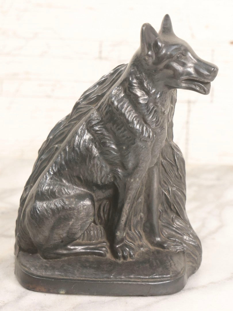 Lot 051 - Vintage Pair Of Cast Pot Metal Wolf Bookends With Foliage Background And Silver Finish, 6-5/8" H Each