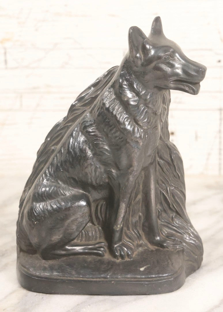 Lot 051 - Vintage Pair Of Cast Pot Metal Wolf Bookends With Foliage Background And Silver Finish, 6-5/8" H Each