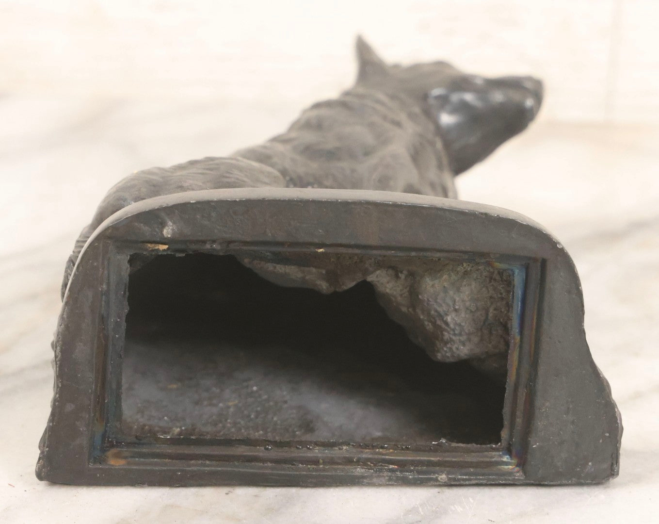 Lot 051 - Vintage Pair Of Cast Pot Metal Wolf Bookends With Foliage Background And Silver Finish, 6-5/8" H Each