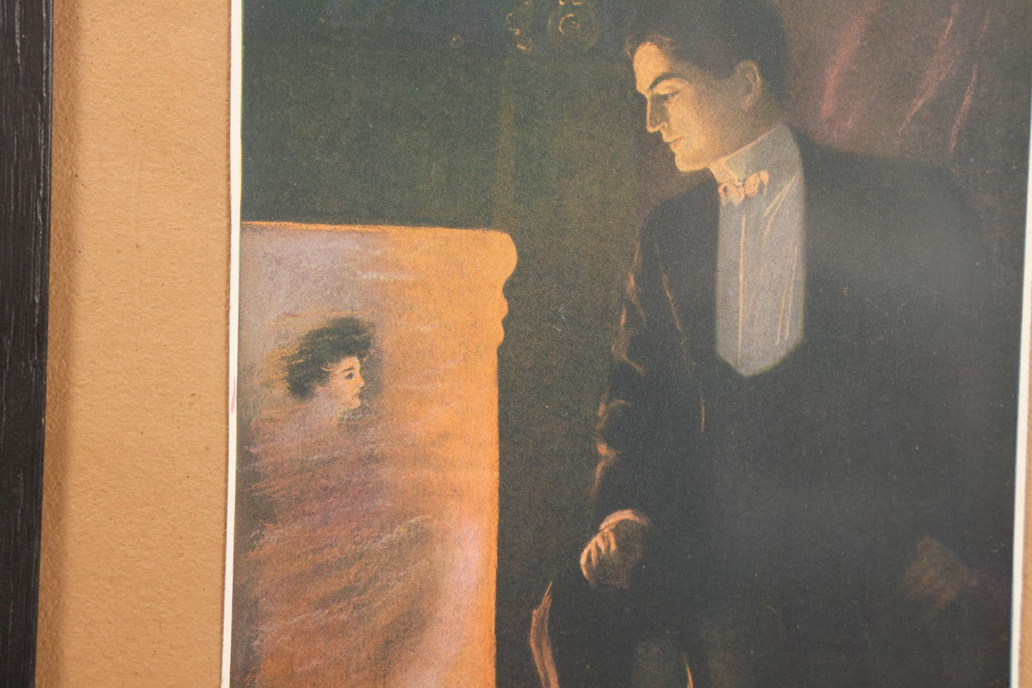 Lot 057 - Pair Of Antique Framed Prints "Firelight Fancies He" And "Firelight Fancies She" By Alfred James Dewey, National Art Co., New York, 1908, 9-1/2" x 15-3/8" Each