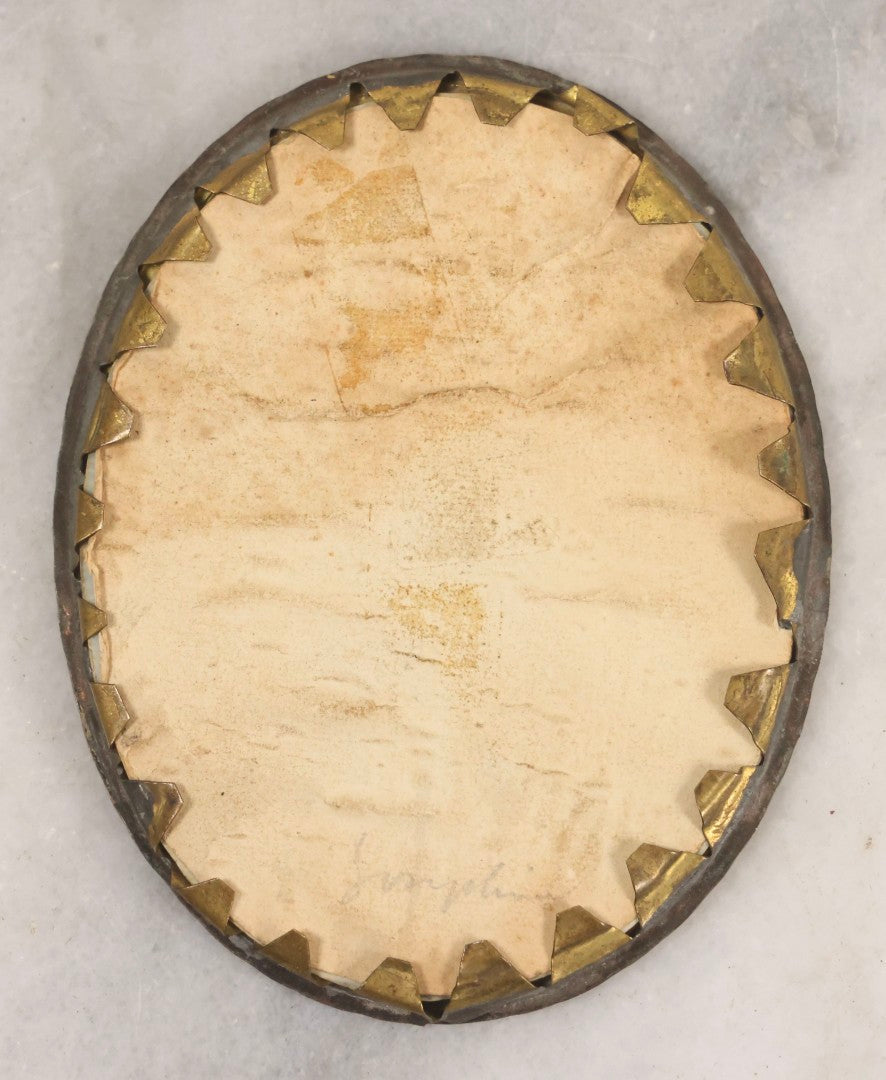 Lot 058 - Antique Hand-Colored Lithograph Portrait Of Empress Josephine Of France In Pressed Brass Oval Bubble Frame, 2-7/8" x 3-1/2"