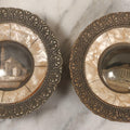 Lot 060 - Pair Of Vintage Greek Travel Souvenirs From Ioannina And The Parthenon, Athens, With Metal Architectural Reliefs Under Plastic Domes And Mother Of Pearl Surrounds, 5-1/4" Diameter Each
