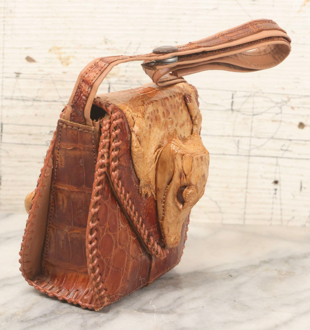 Lot 063 - Vintage Alligator Skin Purse With Small Mounted Alligator Head, Arms, And Legs