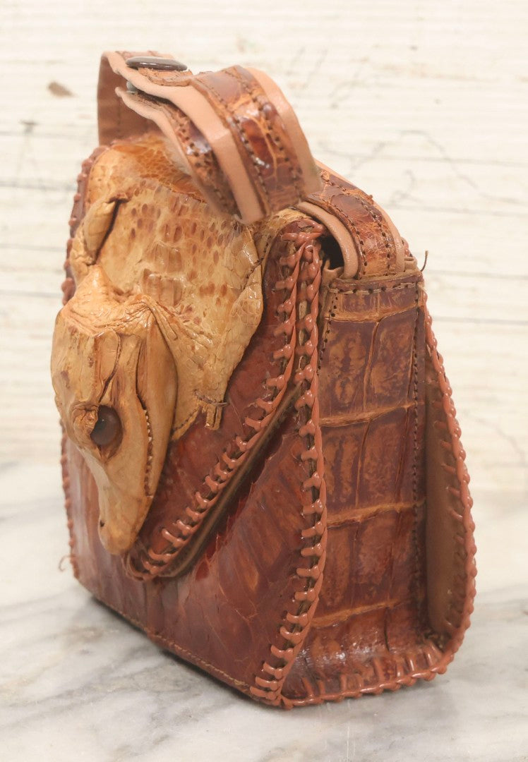 Lot 063 - Vintage Alligator Skin Purse With Small Mounted Alligator Head, Arms, And Legs