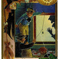 Lot 067 - Antique Embossed Gold-Accented Halloween Postcard “Wishing You A Jolly Halloween” Depicting Witch, Boys Playing Prank, And Green Cat, Copyright A. Jaeger, Halloween Series No. 4, Not Postmarked, Unused