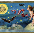 Lot 069 - Antique Embossed Gold-Accented Halloween Postcard “The Joys Of Halloween Be Yours” With Cupid, Owl, And Witch Face In Moon, Copyright 1910 By L.R. Conwell, New York, Series 630, Postmarked Colorado Springs, Colorado