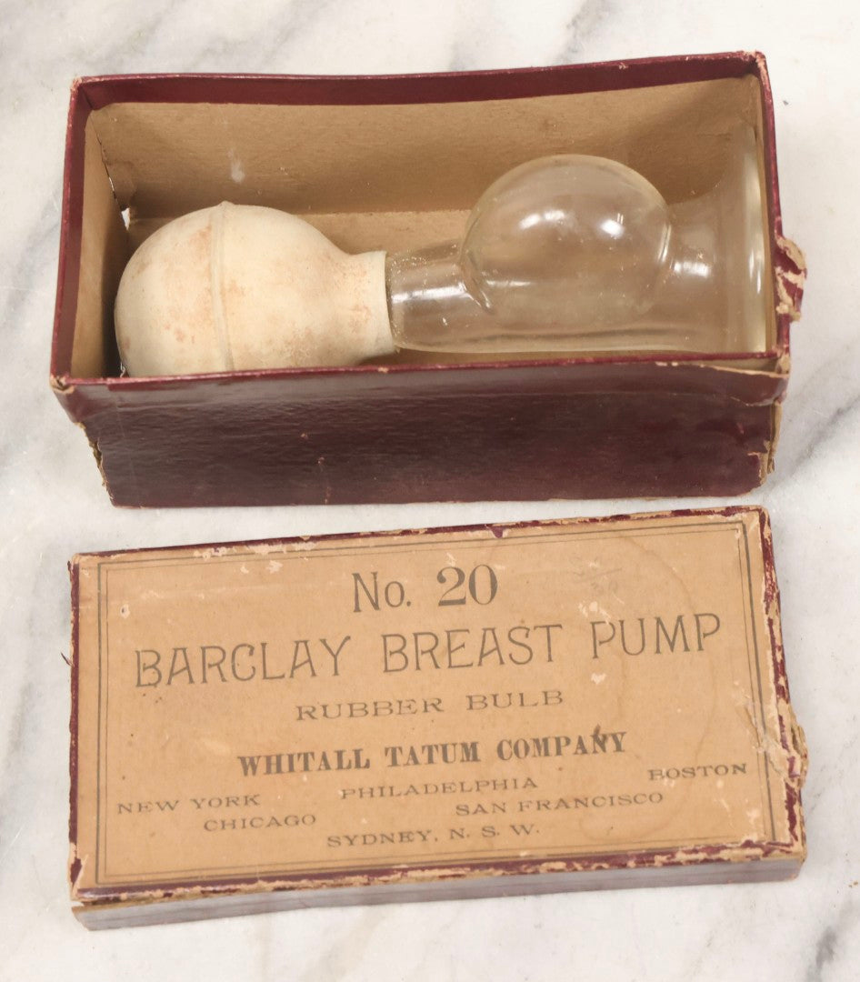 Lot 074 - Pair Of Antique Glass And Rubber Breast Pumps In Original Boxes — Barclay No. 20 By Whitall Tatum Co., New York, And Harva Trademark