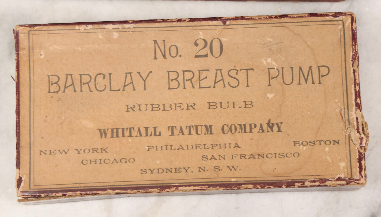 Lot 074 - Pair Of Antique Glass And Rubber Breast Pumps In Original Boxes — Barclay No. 20 By Whitall Tatum Co., New York, And Harva Trademark