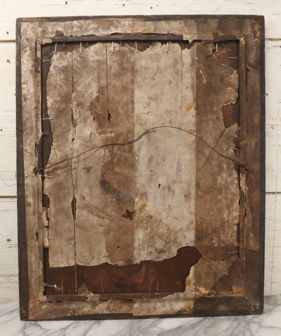 Lot 078 - Antique Commemorative Mourning Print "In Memoriam" Of The Sinking Of The Maine, February 15, 1898, With Original Frame, List Of Deceased, Note No Glass, Poor Condition, 17-7/8" x 21-7/8"