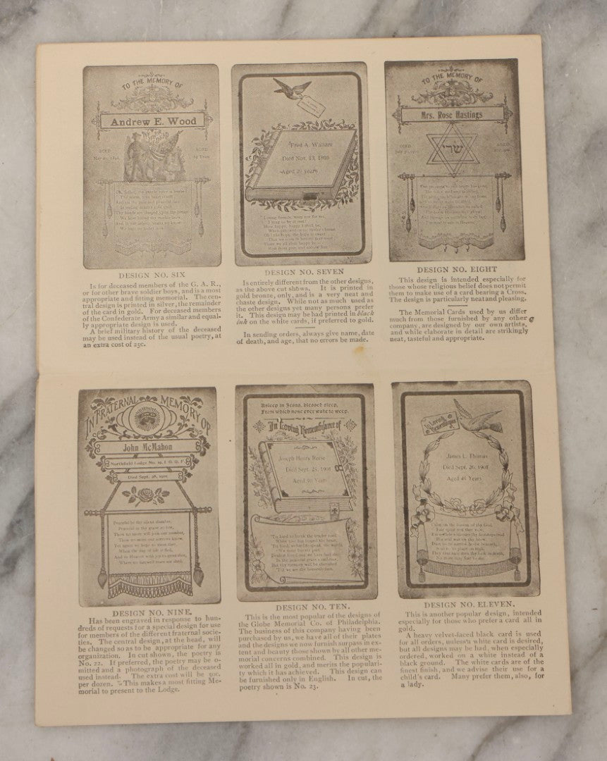 Lot 079 - Antique Fold-Out Pamphlet "Catalog And Price-List Of Fine Memorial Cards" By The National Memorial Co., Northfield, Vermont, Circa 1900
