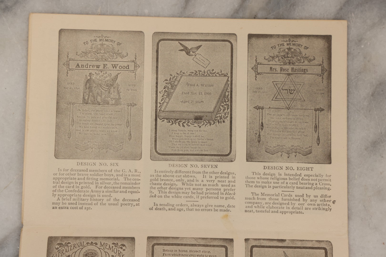 Lot 079 - Antique Fold-Out Pamphlet "Catalog And Price-List Of Fine Memorial Cards" By The National Memorial Co., Northfield, Vermont, Circa 1900