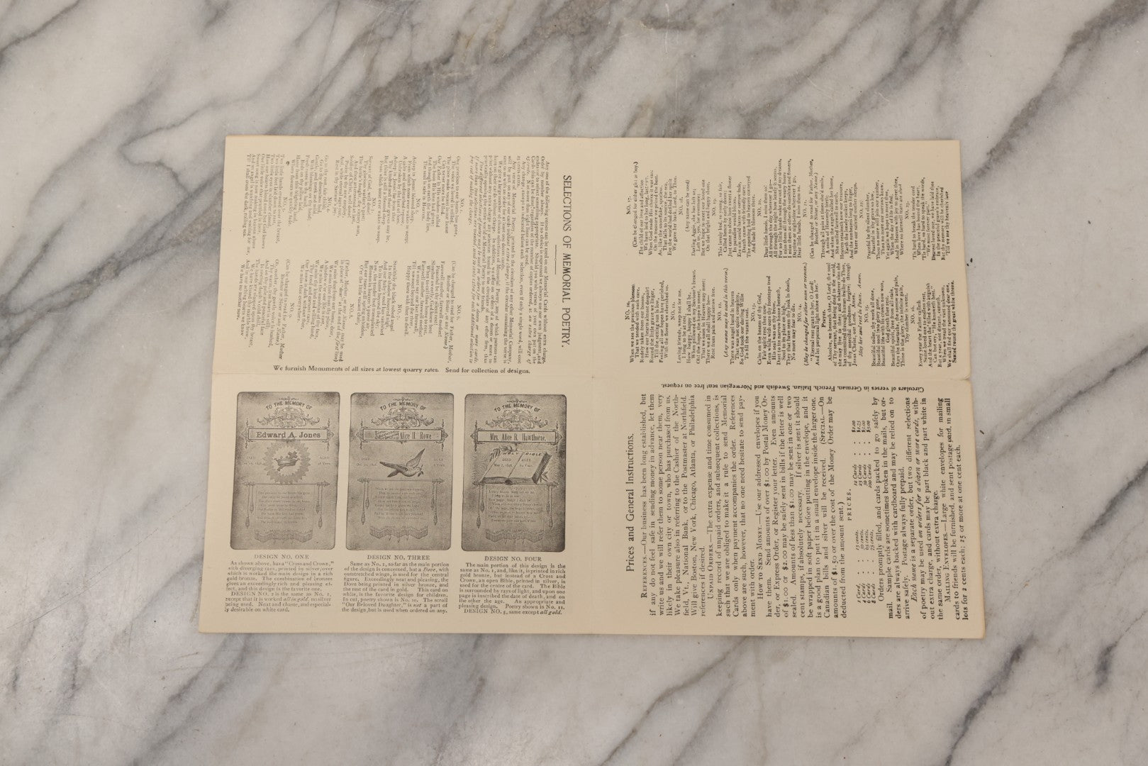 Lot 079 - Antique Fold-Out Pamphlet "Catalog And Price-List Of Fine Memorial Cards" By The National Memorial Co., Northfield, Vermont, Circa 1900