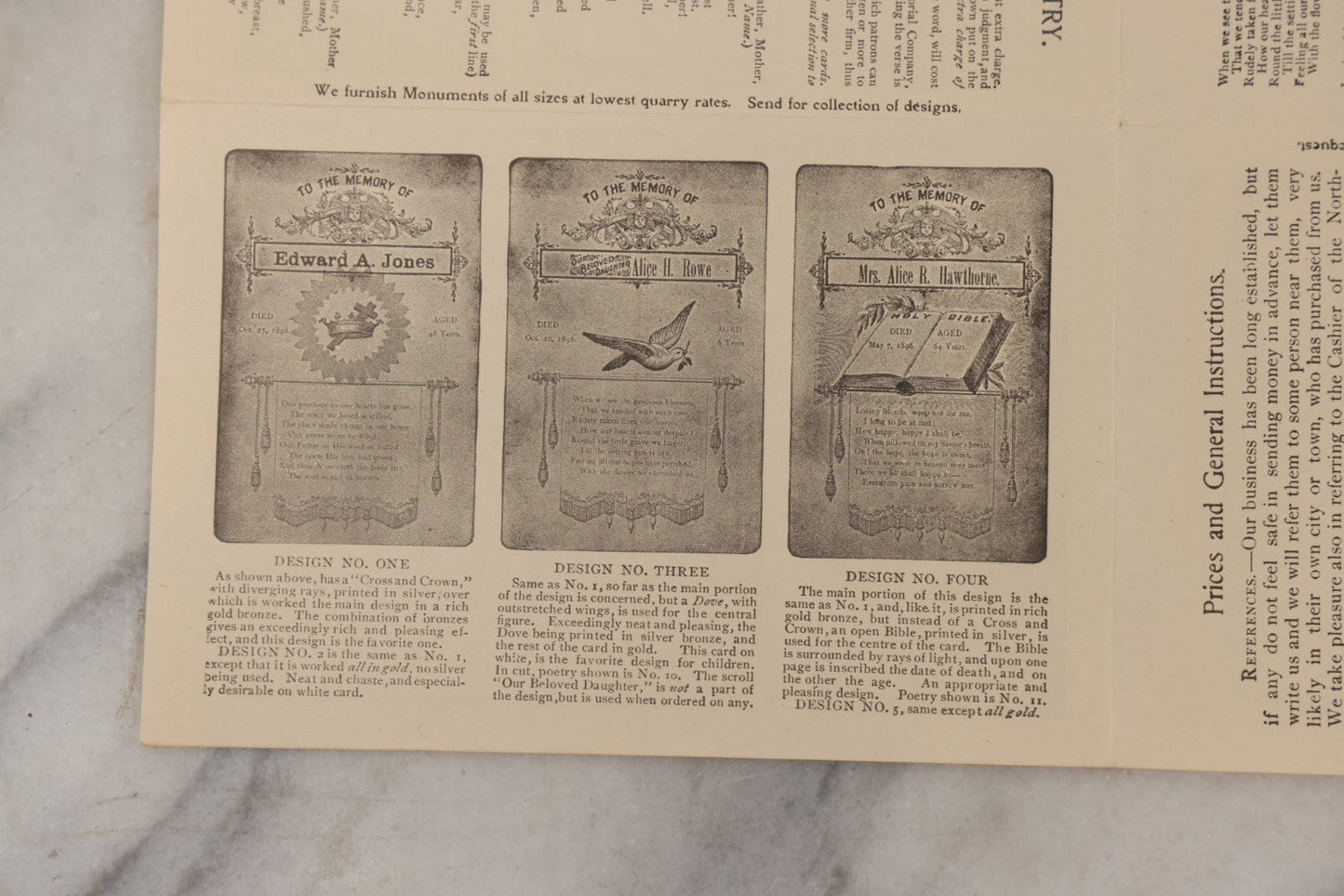 Lot 079 - Antique Fold-Out Pamphlet "Catalog And Price-List Of Fine Memorial Cards" By The National Memorial Co., Northfield, Vermont, Circa 1900