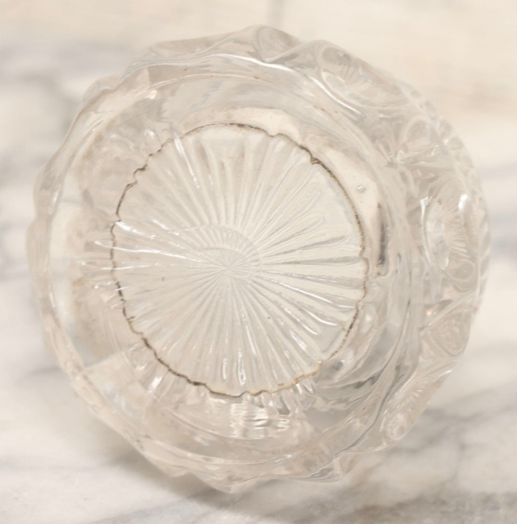 Lot 080 - Antique Pattern Glass Dresser Box With Art Nouveau Chromed Pot Metal Floral Lid, 3-1/4" H