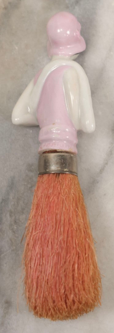 Lot 081 - Pair Of Vintage Porcelain Dresser Brushes With Straw Bristles, German Made, Featuring Woman In White Dress And Flapper Girl With Fur Boa