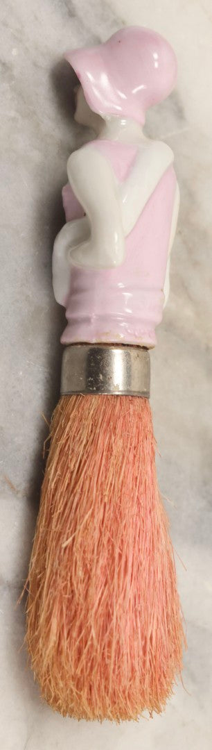 Lot 081 - Pair Of Vintage Porcelain Dresser Brushes With Straw Bristles, German Made, Featuring Woman In White Dress And Flapper Girl With Fur Boa