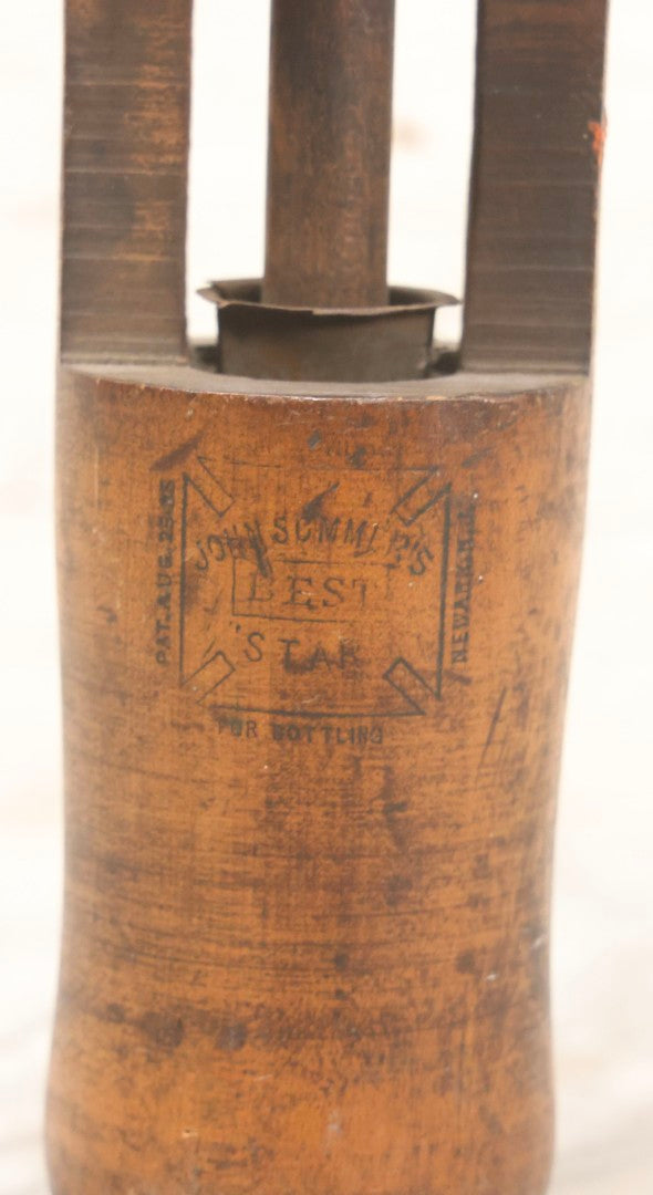 Lot 084 - Antique Wooden Cork Driver "John Sommer's Best Star" For Bottling, Patented August 25, 1895, Newark, New Jersey, 12" L