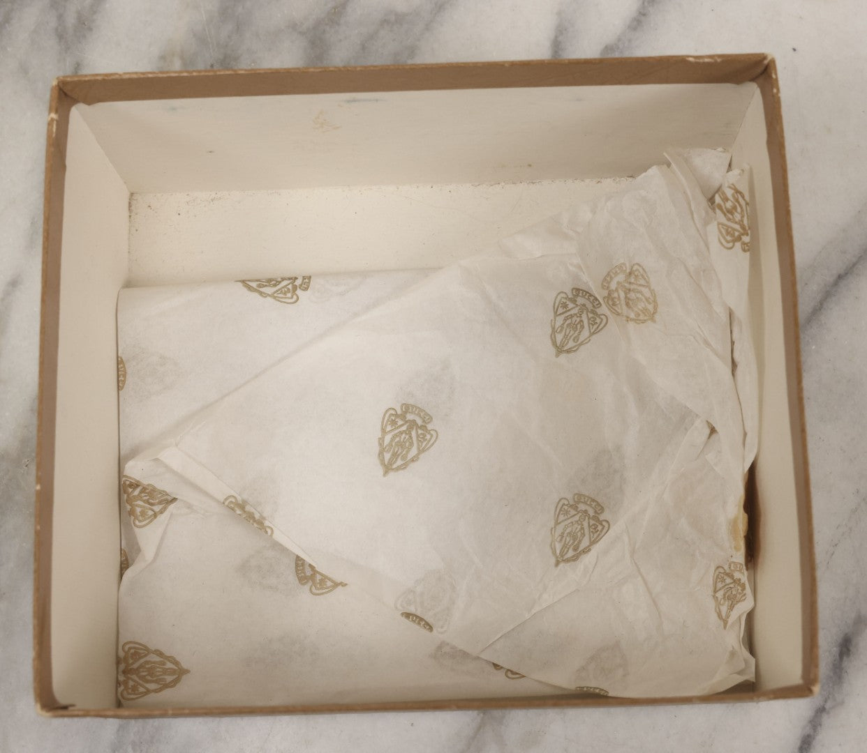 Lot 085 - Vintage Beige Gucci Product Box With Metallic Gold Lettering And Original Gucci Tissue Paper, New York