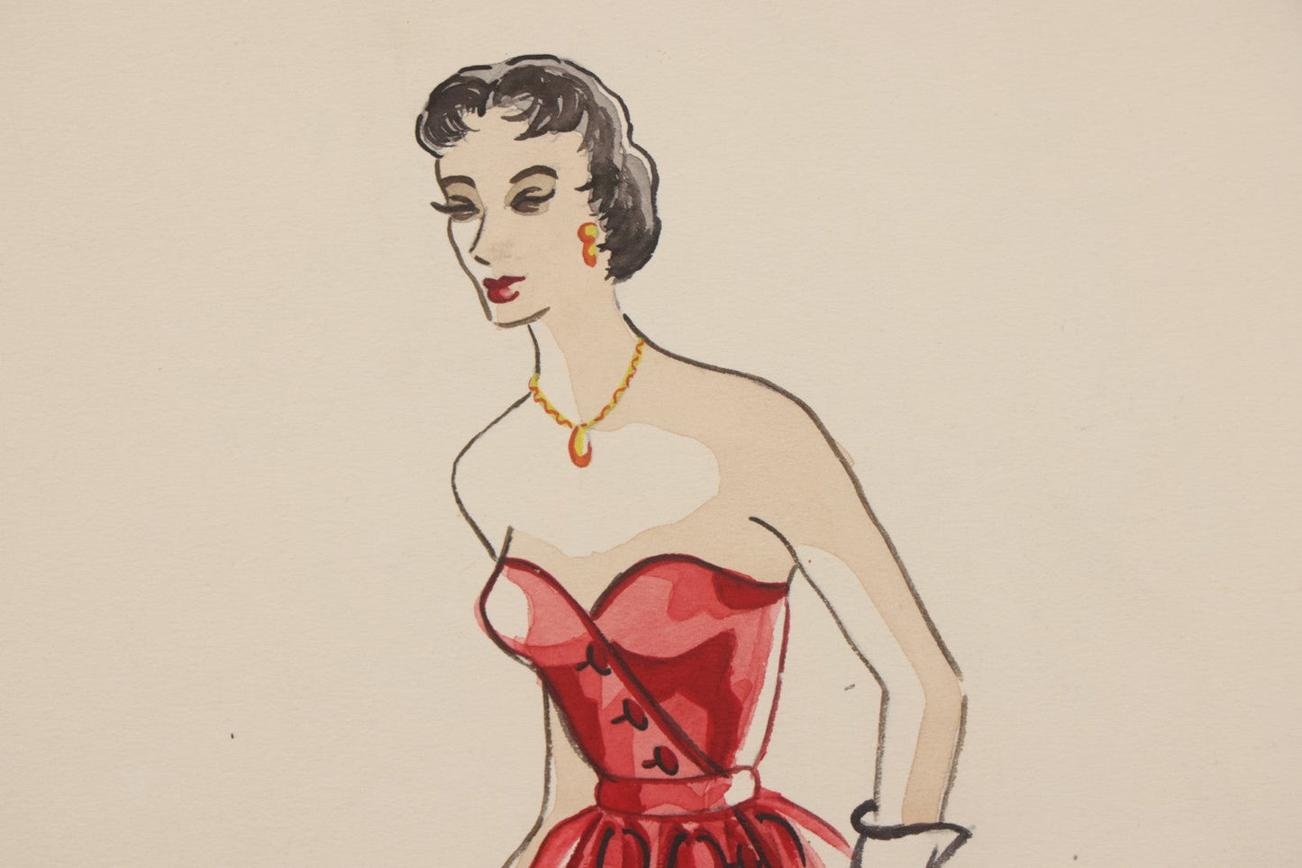 Lot 086 - Grouping Of Three Vintage Hand-Painted Fashion Design Studies By Betty Kinder, Pittsburgh, Pennsylvania, Circa 1950s