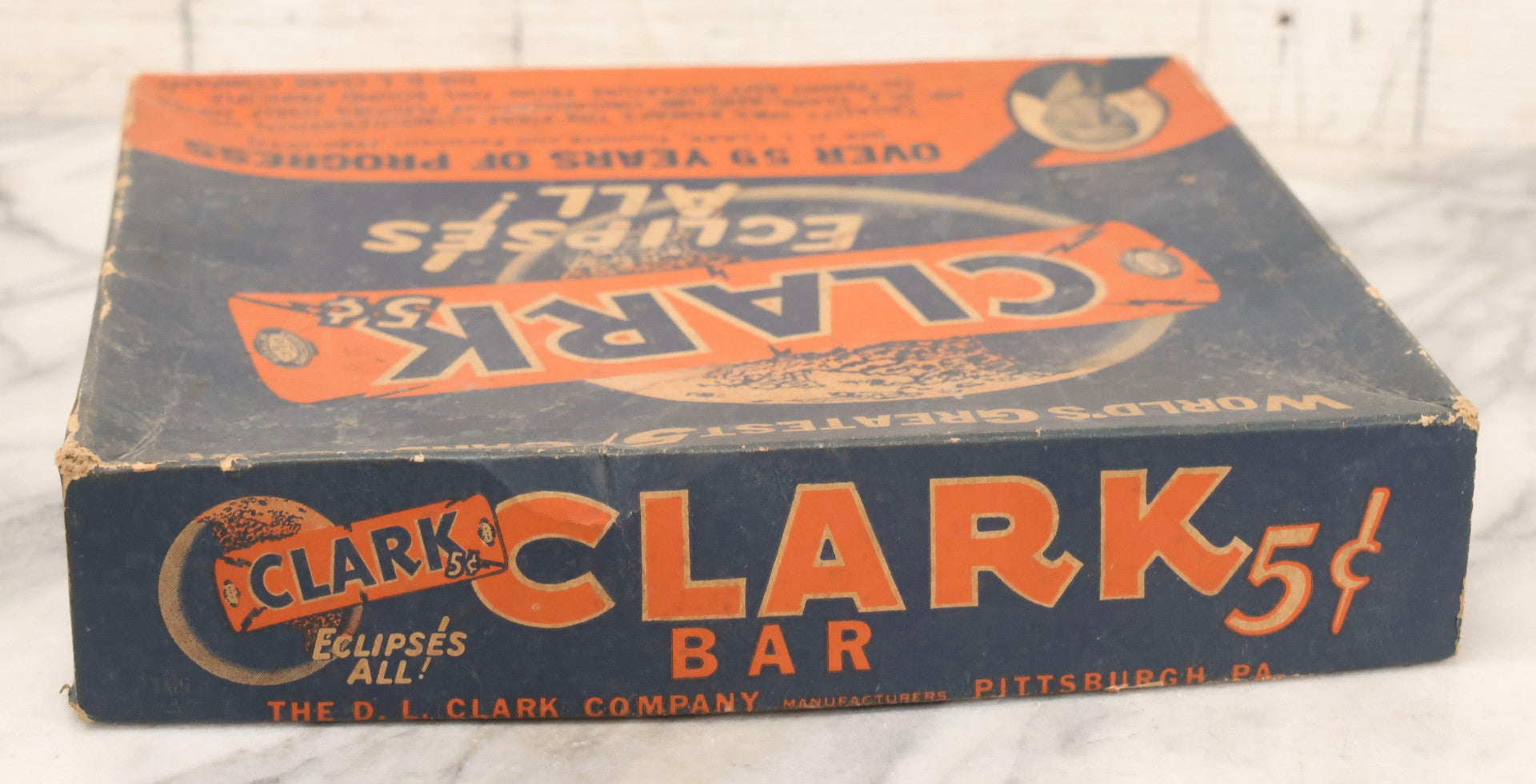 Lot 088 - Vintage Clark's 5¢ Candy Bar Advertising Box "World's Greatest 5¢ Candy Bar" By The D. L. Clark Co., Pittsburgh, Pennsylvania
