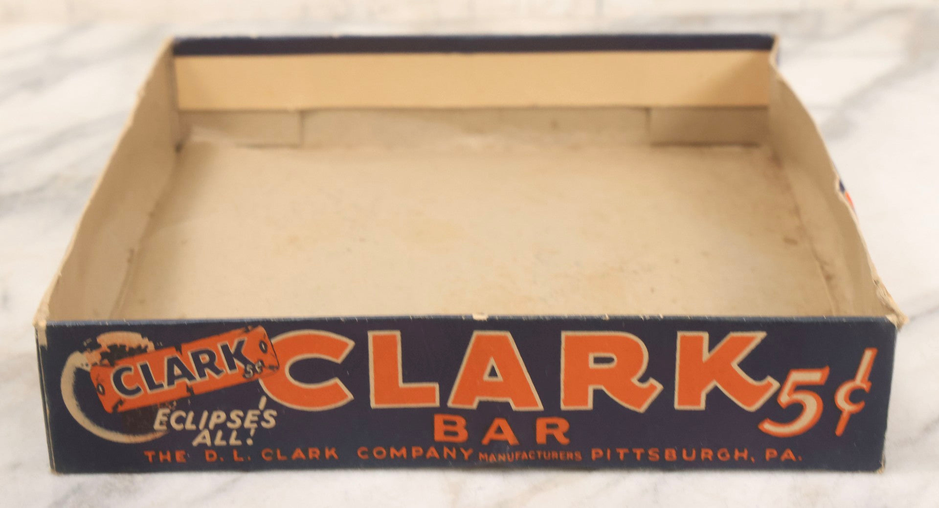 Lot 088 - Vintage Clark's 5¢ Candy Bar Advertising Box "World's Greatest 5¢ Candy Bar" By The D. L. Clark Co., Pittsburgh, Pennsylvania