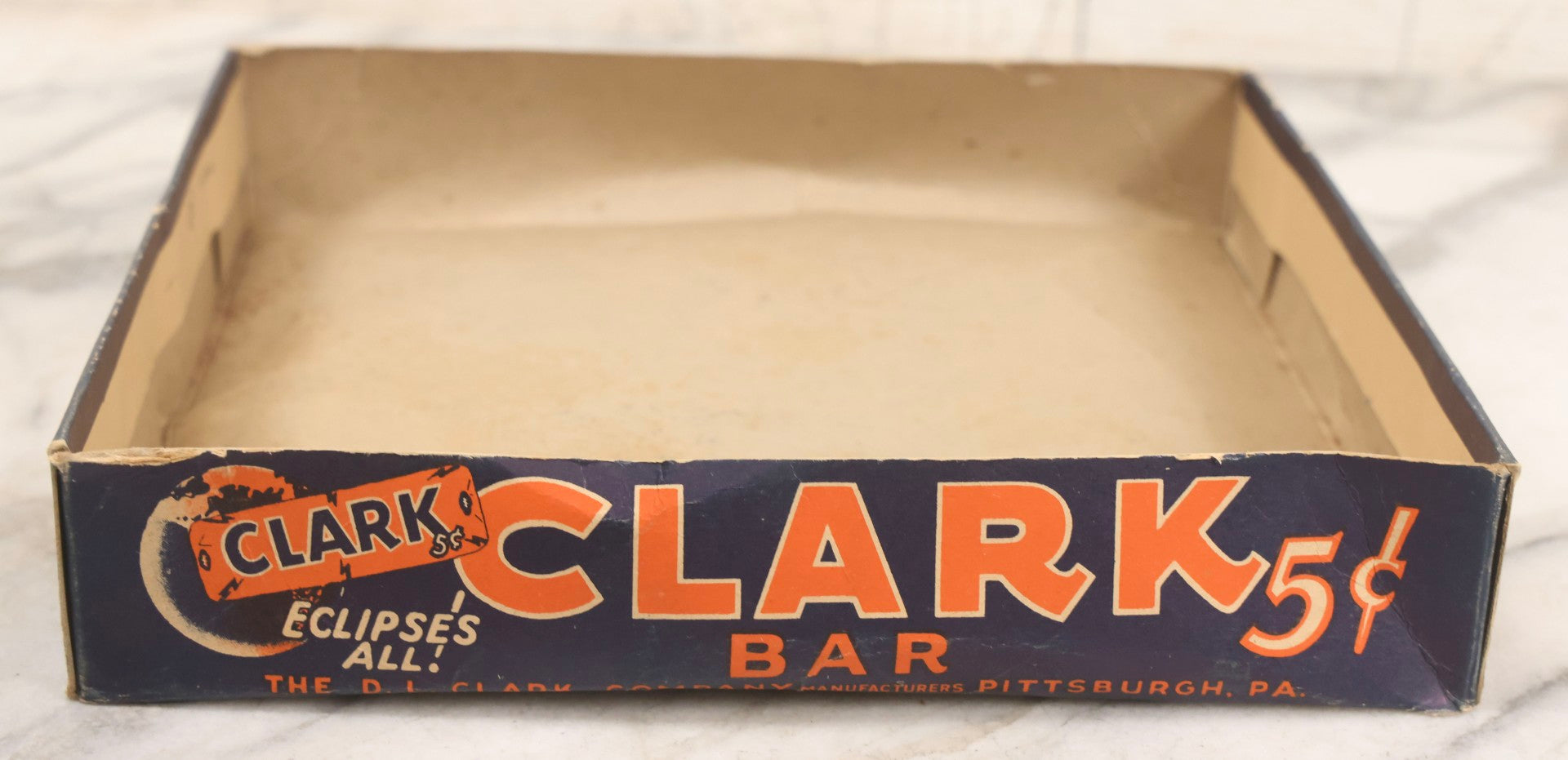 Lot 088 - Vintage Clark's 5¢ Candy Bar Advertising Box "World's Greatest 5¢ Candy Bar" By The D. L. Clark Co., Pittsburgh, Pennsylvania
