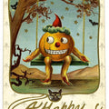 Lot 092 - Antique Embossed Halloween Postcard “A Happy Hallowe'en” Depicting Pumpkin-Head Figure On Swing With Black Cats And Bats, Series 304, Early 1900s Written On Verso