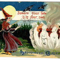 Lot 093 - Antique Embossed Halloween Postcard “Beware! Your Fate Is In Your Own Hands” With Witch, Black Cat, And Ghosts Around Cauldron, Albert M. Wilson, Buffalo Ny, Made In Saxony, 1912 Postmarked, Written On Verso