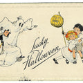Lot 094 - Antique Halloween Postcard “Lucky Halloween” Depicting Boy In Ghost Costume Startling Two Children With Jack-O'-Lantern, Series No. 8-A, Postmarked 1913, Written On Verso