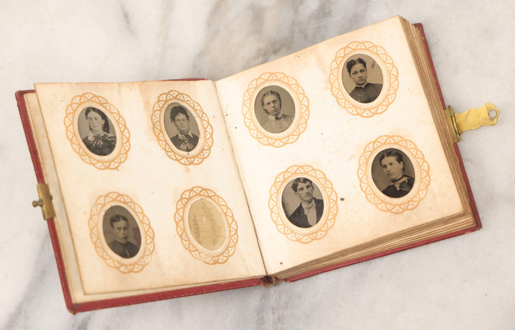 Lot 096 - Antique Gem Tintype Photo Album With 74 Gem-Sized Tintype Photographs, "Cambridge Album" Produced By Remick & Rice, 1867