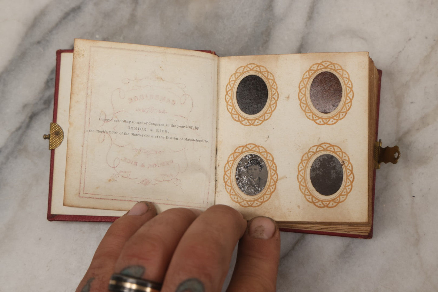 Lot 096 - Antique Gem Tintype Photo Album With 74 Gem-Sized Tintype Photographs, "Cambridge Album" Produced By Remick & Rice, 1867