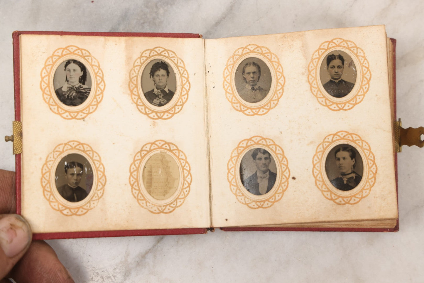 Lot 096 - Antique Gem Tintype Photo Album With 74 Gem-Sized Tintype Photographs, "Cambridge Album" Produced By Remick & Rice, 1867