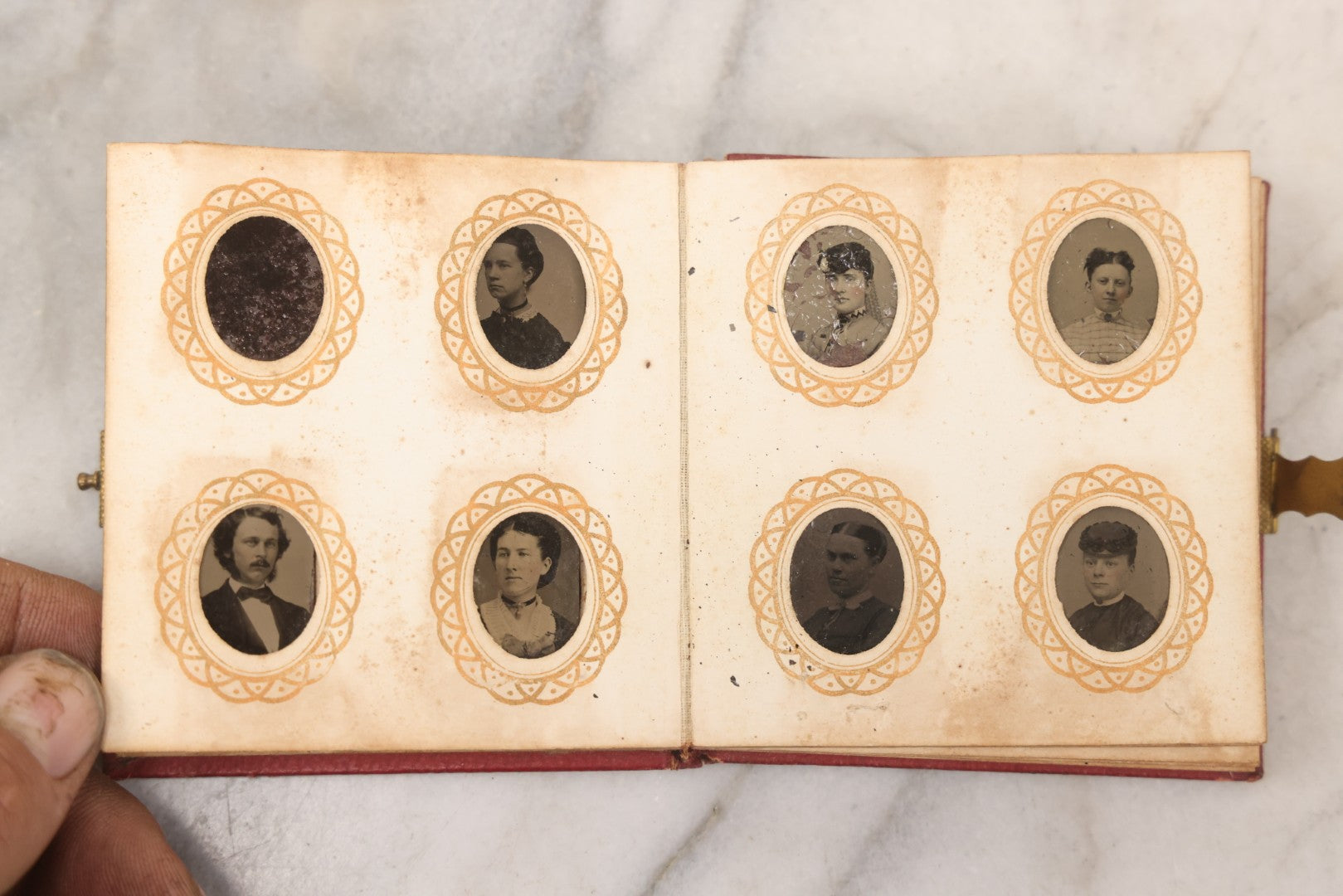 Lot 096 - Antique Gem Tintype Photo Album With 74 Gem-Sized Tintype Photographs, "Cambridge Album" Produced By Remick & Rice, 1867