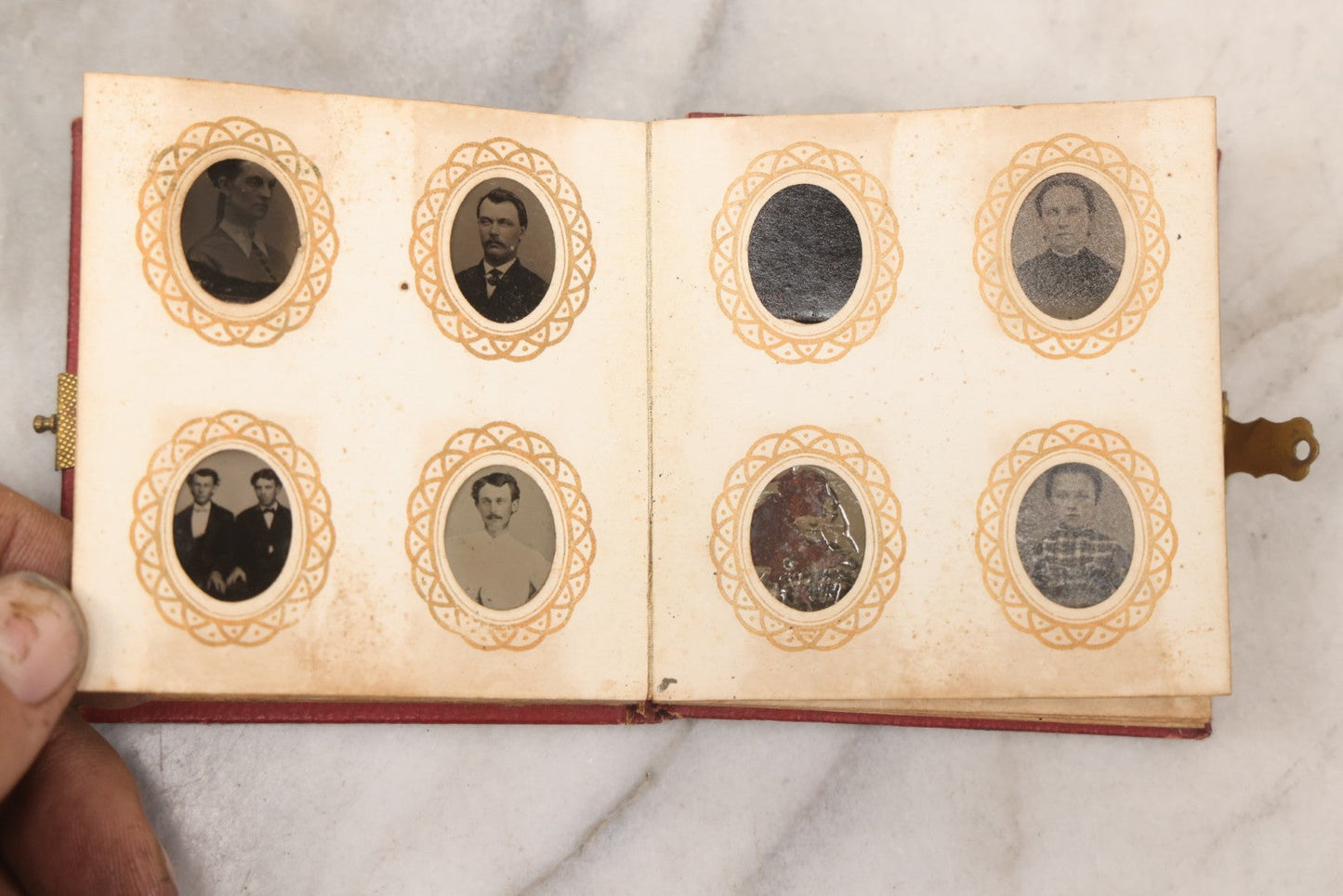 Lot 096 - Antique Gem Tintype Photo Album With 74 Gem-Sized Tintype Photographs, "Cambridge Album" Produced By Remick & Rice, 1867