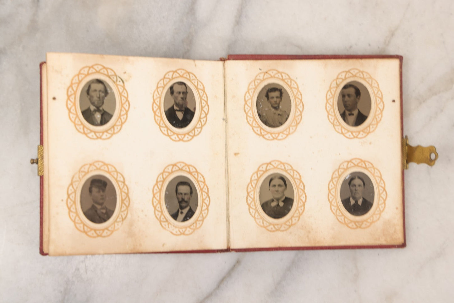 Lot 096 - Antique Gem Tintype Photo Album With 74 Gem-Sized Tintype Photographs, "Cambridge Album" Produced By Remick & Rice, 1867