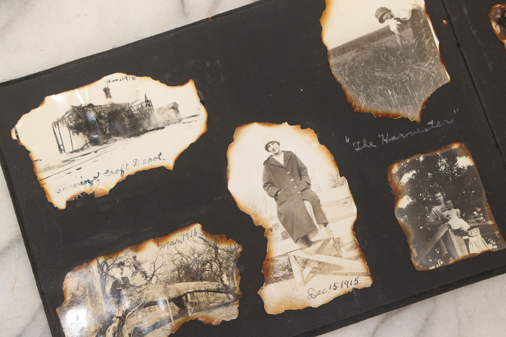 Lot 097 - Antique Snapshot Photograph Album With 225+ Photos Of Rural Life In Kansas, Including Adventuring Teenage Girls, Croft Schoolchildren, Wwi Soldiers, And Burning Of Croft Depot, Circa 1910–1920