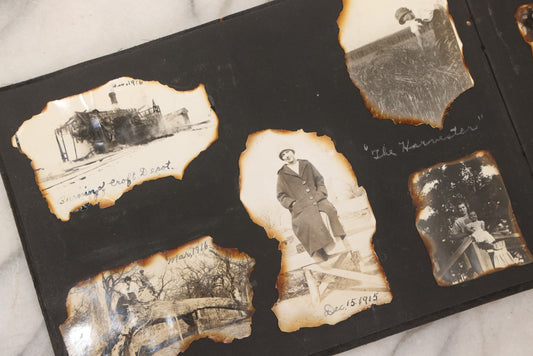 Lot 097 - Antique Snapshot Photograph Album With 225+ Photos Of Rural Life In Kansas, Including Adventuring Teenage Girls, Croft Schoolchildren, Wwi Soldiers, And Burning Of Croft Depot, Circa 1910–1920