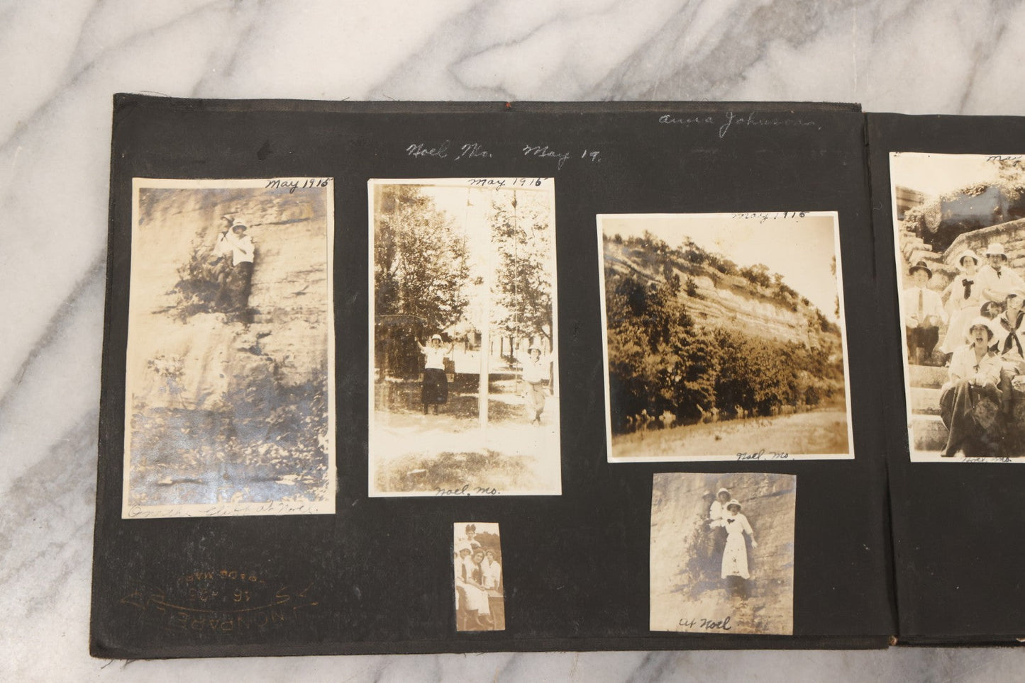 Lot 097 - Antique Snapshot Photograph Album With 225+ Photos Of Rural Life In Kansas, Including Adventuring Teenage Girls, Croft Schoolchildren, Wwi Soldiers, And Burning Of Croft Depot, Circa 1910–1920