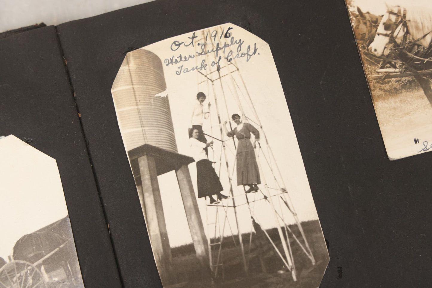 Lot 097 - Antique Snapshot Photograph Album With 225+ Photos Of Rural Life In Kansas, Including Adventuring Teenage Girls, Croft Schoolchildren, Wwi Soldiers, And Burning Of Croft Depot, Circa 1910–1920