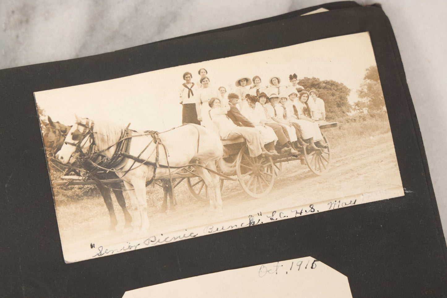 Lot 097 - Antique Snapshot Photograph Album With 225+ Photos Of Rural Life In Kansas, Including Adventuring Teenage Girls, Croft Schoolchildren, Wwi Soldiers, And Burning Of Croft Depot, Circa 1910–1920
