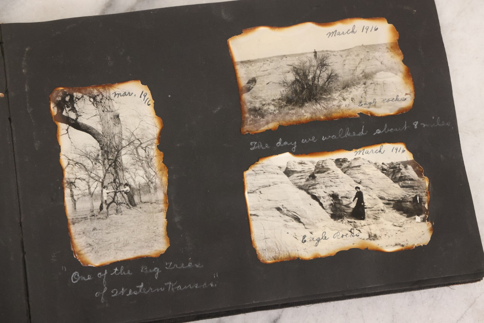 Lot 097 - Antique Snapshot Photograph Album With 225+ Photos Of Rural Life In Kansas, Including Adventuring Teenage Girls, Croft Schoolchildren, Wwi Soldiers, And Burning Of Croft Depot, Circa 1910–1920