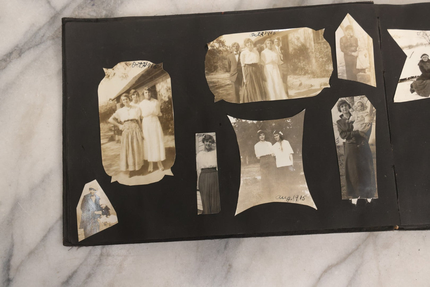 Lot 097 - Antique Snapshot Photograph Album With 225+ Photos Of Rural Life In Kansas, Including Adventuring Teenage Girls, Croft Schoolchildren, Wwi Soldiers, And Burning Of Croft Depot, Circa 1910–1920
