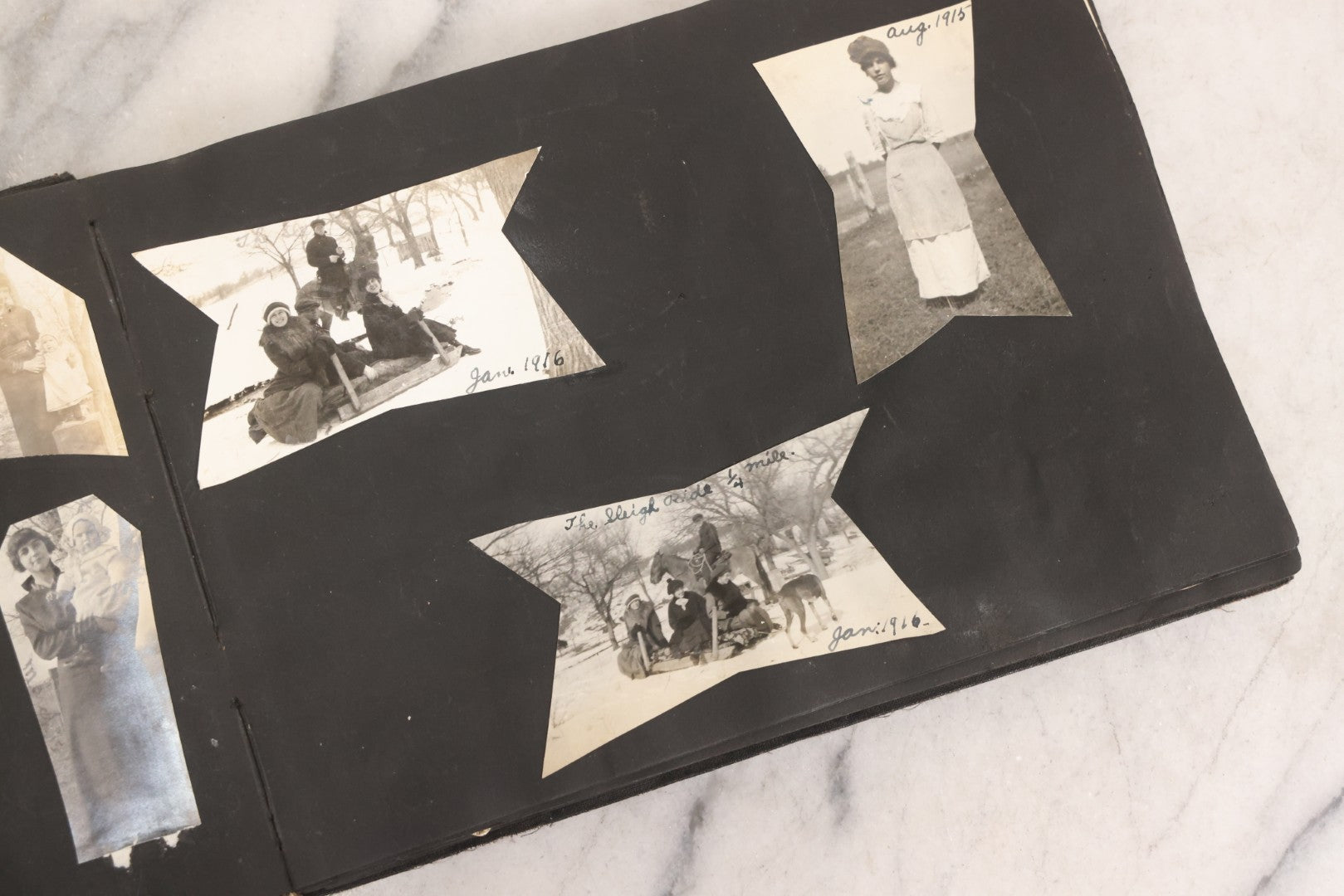 Lot 097 - Antique Snapshot Photograph Album With 225+ Photos Of Rural Life In Kansas, Including Adventuring Teenage Girls, Croft Schoolchildren, Wwi Soldiers, And Burning Of Croft Depot, Circa 1910–1920