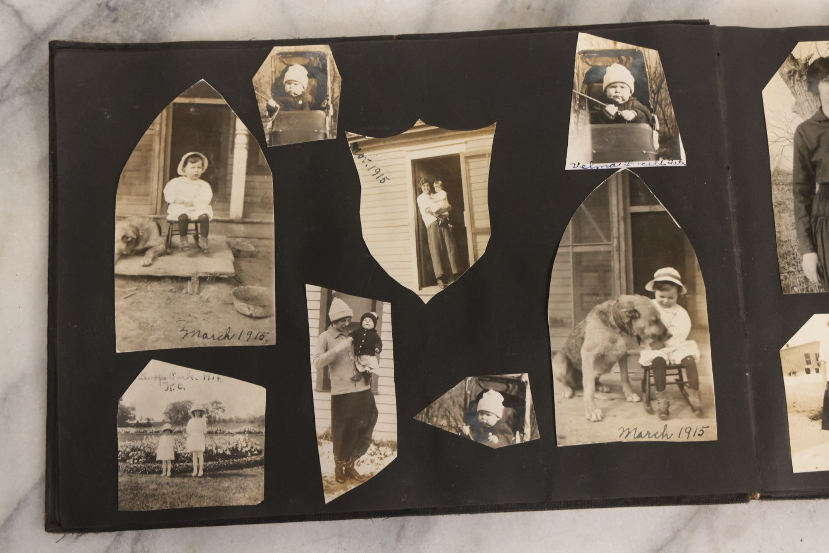 Lot 097 - Antique Snapshot Photograph Album With 225+ Photos Of Rural Life In Kansas, Including Adventuring Teenage Girls, Croft Schoolchildren, Wwi Soldiers, And Burning Of Croft Depot, Circa 1910–1920