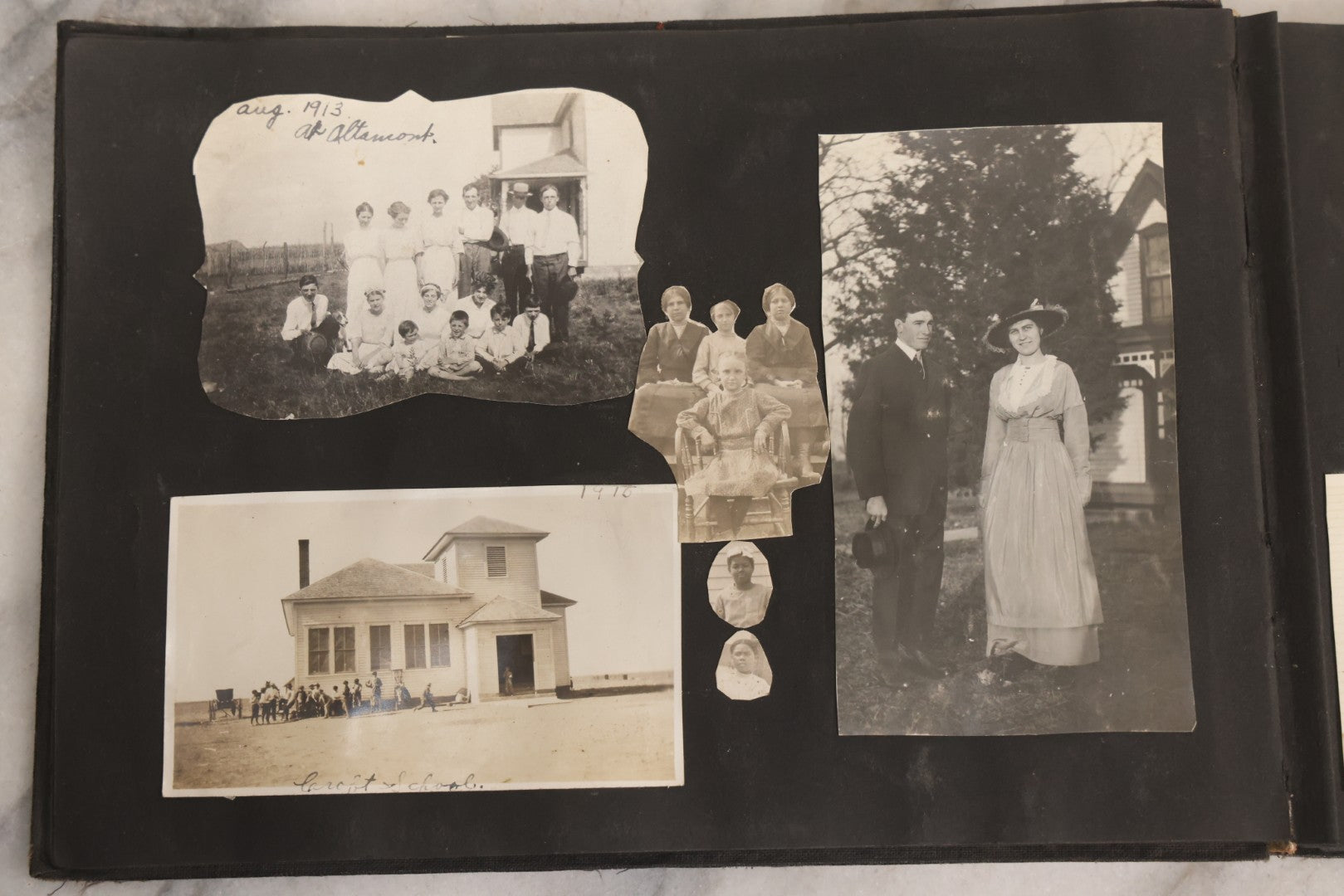 Lot 097 - Antique Snapshot Photograph Album With 225+ Photos Of Rural Life In Kansas, Including Adventuring Teenage Girls, Croft Schoolchildren, Wwi Soldiers, And Burning Of Croft Depot, Circa 1910–1920
