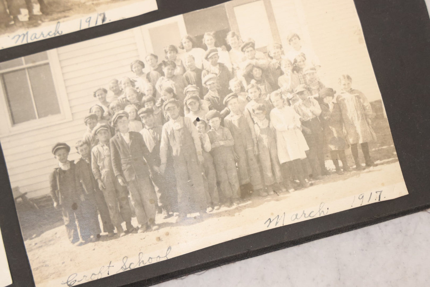 Lot 097 - Antique Snapshot Photograph Album With 225+ Photos Of Rural Life In Kansas, Including Adventuring Teenage Girls, Croft Schoolchildren, Wwi Soldiers, And Burning Of Croft Depot, Circa 1910–1920