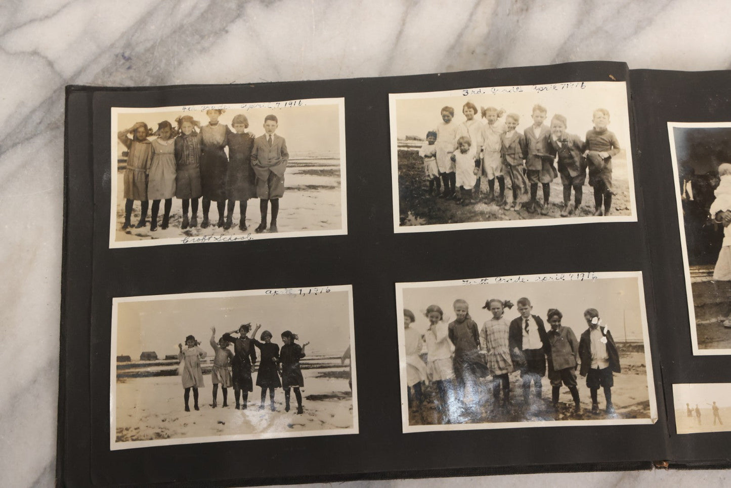 Lot 097 - Antique Snapshot Photograph Album With 225+ Photos Of Rural Life In Kansas, Including Adventuring Teenage Girls, Croft Schoolchildren, Wwi Soldiers, And Burning Of Croft Depot, Circa 1910–1920